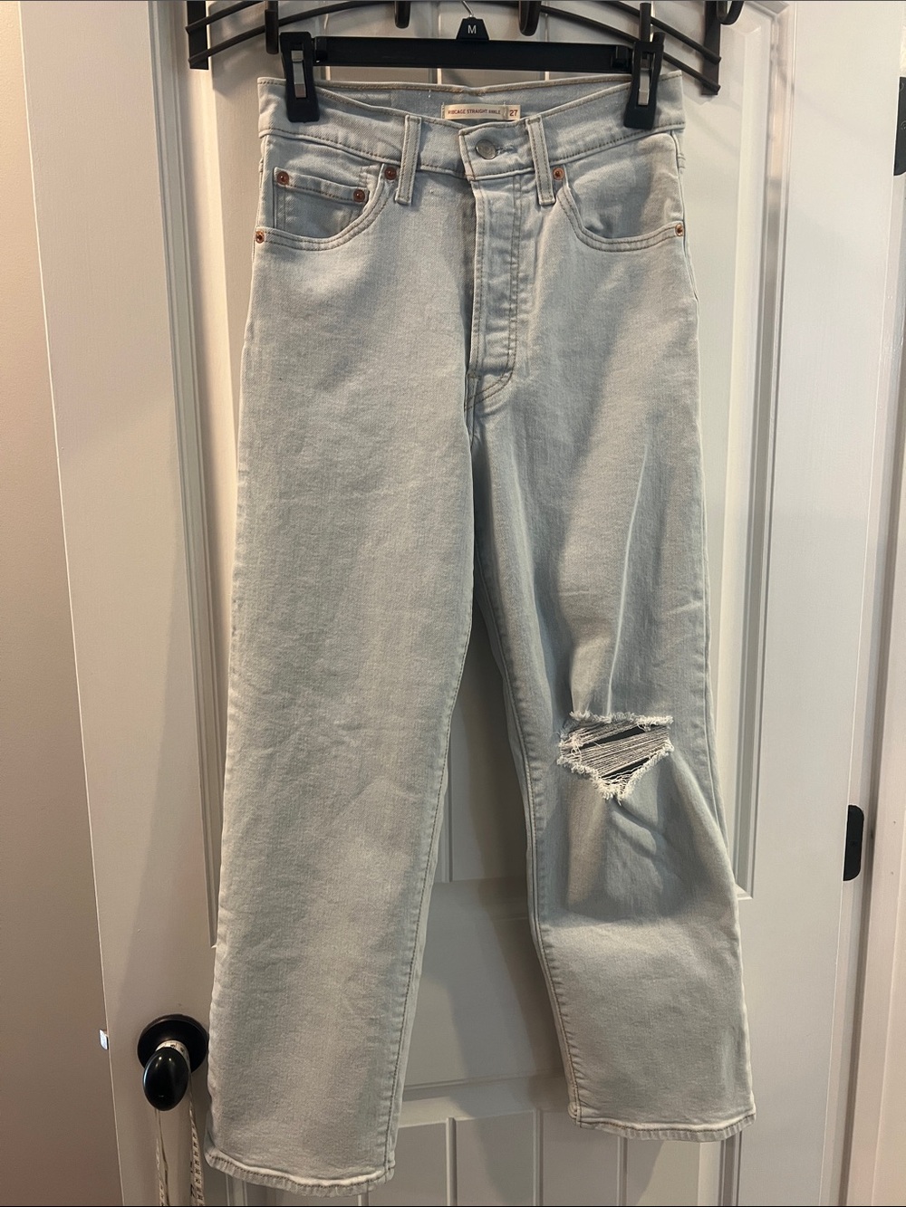 Levi's Light Blue Straight Leg Jeans with Knee Distress